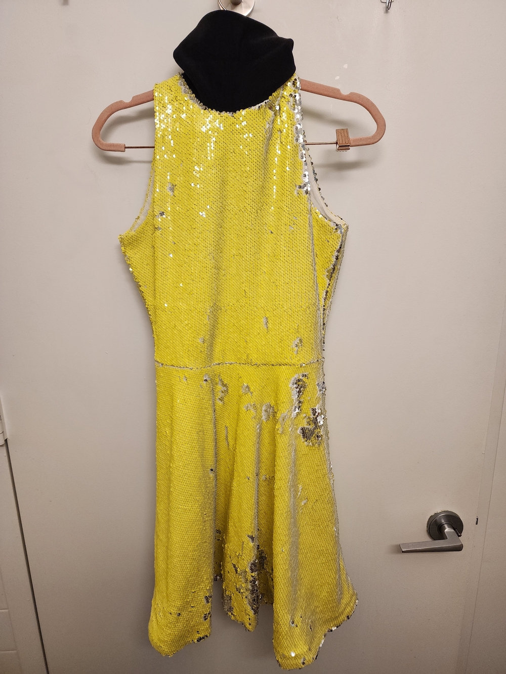 Yellow Sequin Mini Dress with High Neck
